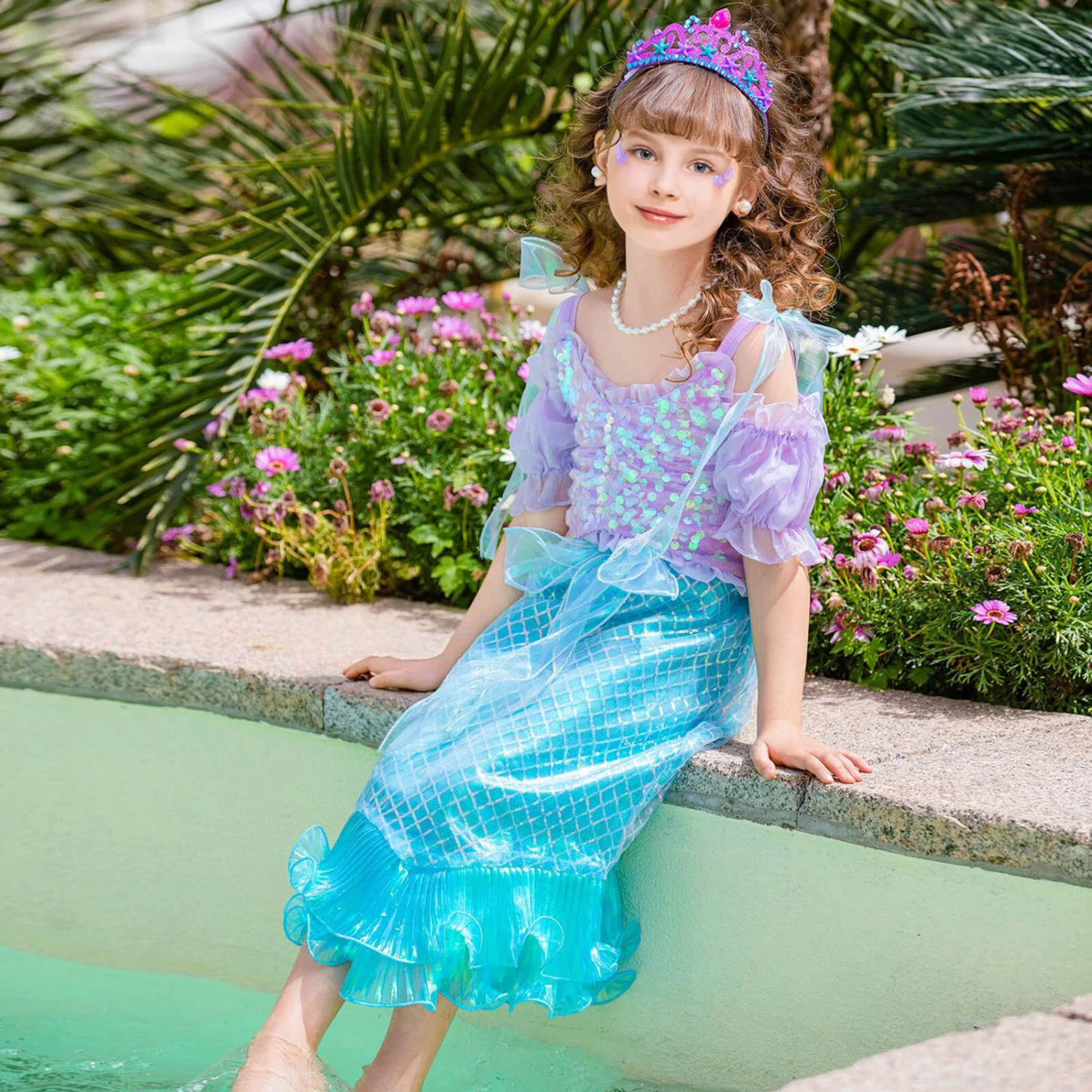 Girls Mermaid Dress Sequins Princess Ariel Dress Off-shoulder Top And Tail Skirt 7 Girls Mermaid Dress Sequins Princess Ariel Dress Off-shoulder Top And Tail Skirt - Image 7