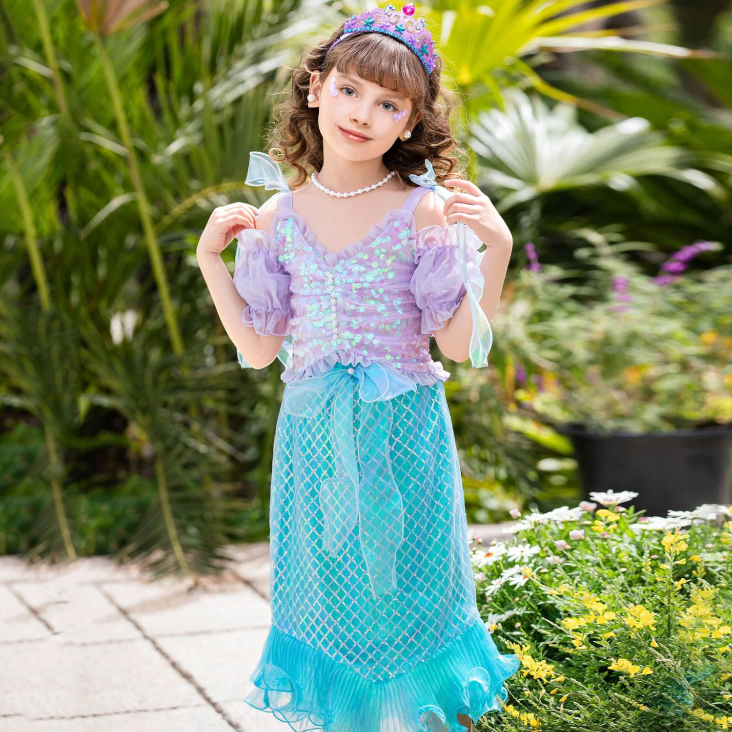 Girls Mermaid Dress Sequins Princess Ariel Dress Off-shoulder Top And Tail Skirt 2 Girls Mermaid Dress Sequins Princess Ariel Dress Off-shoulder Top And Tail Skirt - Image 2