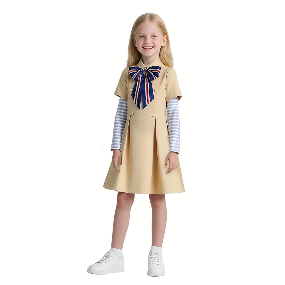 Megan Dress Kids Adults AI Robot Khaki Costume Shirt Dress And Bowknot Full Set For Halloween Carnival 1 Megan Dress Kids Adults AI Robot Khaki Costume Shirt Dress And Bowknot Full Set For Halloween Carnival