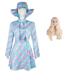 Movie Plaid Blue Dress Margot Robbie Cosplay Costume Party Vacation Halloween Costume -Children Toys Sale Barbie Costume Blue Dress 1