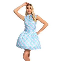 Movie Plaid Blue Dress Margot Robbie Cosplay Costume Party Vacation Halloween Costume -Children Toys Sale Barbie Costume Margot Robbie Blue Coat Dress 2