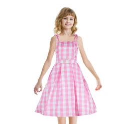 Pink Barbara Plaid Dress With Earrings Necklace And Headwear Included Beach Vacation Dress Up -Children Toys Sale Barbie clothes