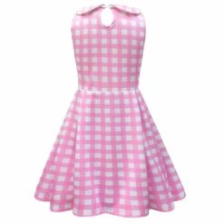 Kids Pink Plaid Dress Sleeveless Party Outfit With Accessories Girls Halloween Cosplay Costume -Children Toys Sale Barbie dress girls 2