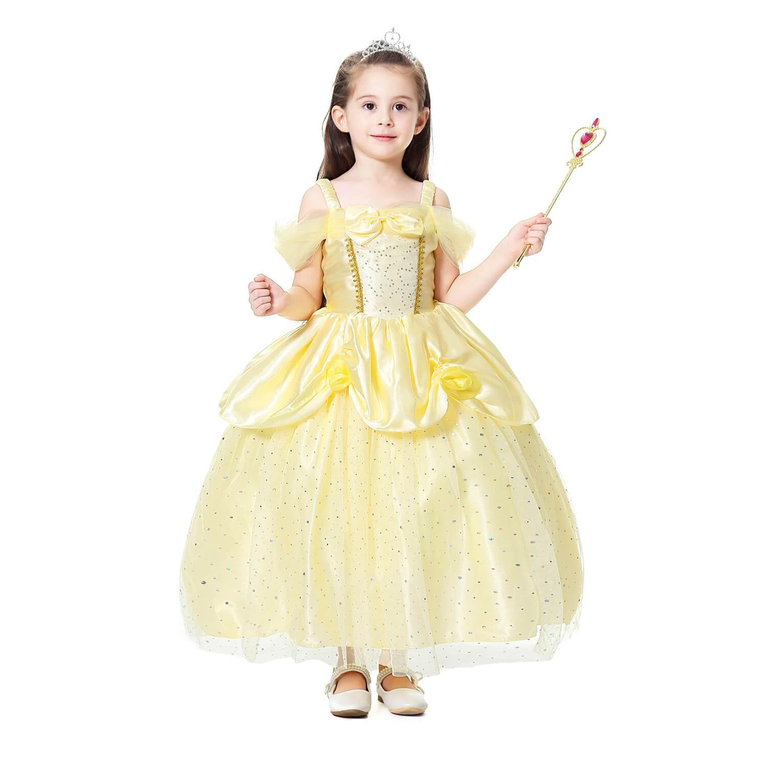 Princess Girls Costume Shining Sequin Overlay Party Dress Off Shoulder Layered Dress 5 Princess Girls Costume Shining Sequin Overlay Party Dress Off Shoulder Layered Dress - Image 5