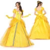 Women Belle Dress Movie Cosplay Princess Belle Costume Party Ball Gown Yellow Satin Carnival Dress