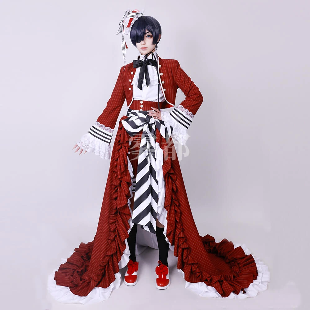 Adult Ciel Phantomhive Costume Ciel Red Party Dress Cosplay Costume Full Set 1 Adult Ciel Phantomhive Costume Ciel Red Party Dress Cosplay Costume Full Set