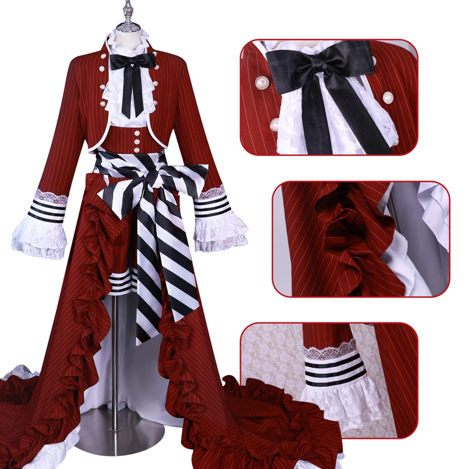 Adult Ciel Phantomhive Costume Ciel Red Party Dress Cosplay Costume Full Set 2 Adult Ciel Phantomhive Costume Ciel Red Party Dress Cosplay Costume Full Set - Image 2