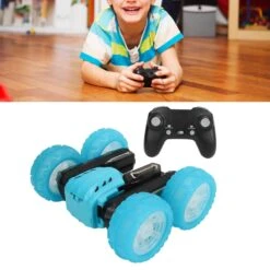 14KM/H RC Stunt Car 2.4G Double-sided Rolling 360° Rotation Car LED Light Letters Vehicle For Kids -Children Toys Sale BlueSingleBattery 02