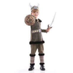 Boys Viking Costume Historical Norse Warrior Medieval Outfit For Kids Halloween Cosplay Party