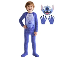 Kids Alien Dog Costume Blue Experiment 626 Cute Jumpsuit Mask And Gloves For Halloween Carnival