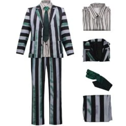 Men's Betelgeuse Costume Black And White Striped Suit Jacket Pants Shirts Outfit For Halloween Cosplay 20 Men's Betelgeuse Costume Black And White Striped Suit Jacket Pants Shirts Outfit For Halloween Cosplay -Children Toys Sale Color1 01