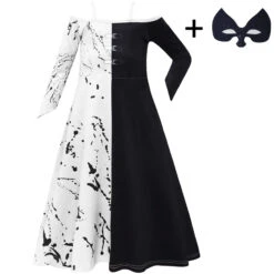 Kids Black And White Costume Cosplay Dress For Halloween Party Masquerade