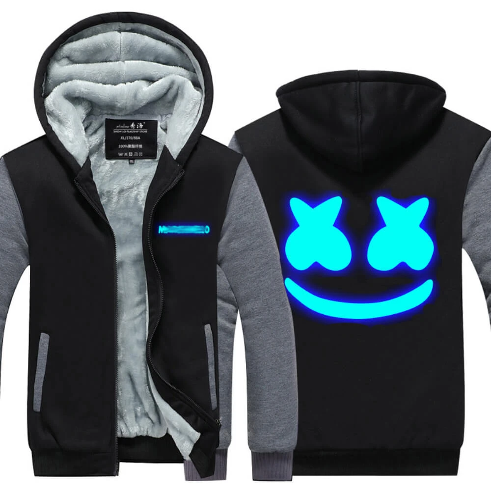 DJ Marsh-mallo Jacket Thick Fleece Coat DJ Rock Smiley Face Zipup Hoodies Winter Clothes 1 DJ Marsh-mallo Jacket Thick Fleece Coat DJ Rock Smiley Face Zipup Hoodies Winter Clothes