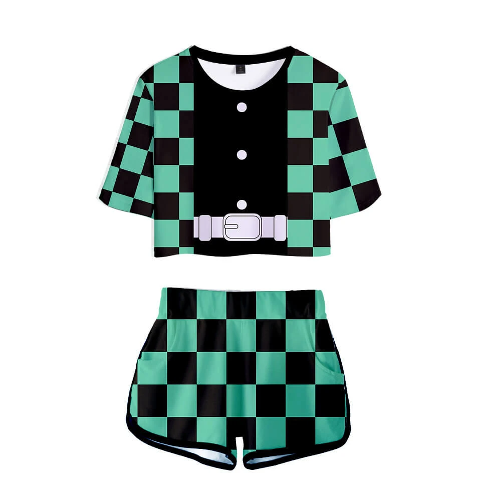 Tanjiro Nezuko Running Suit Zenitsu Giyu Top And Shorts Halloween Activewear 1 Tanjiro Nezuko Running Suit Zenitsu Giyu Top And Shorts Halloween Activewear