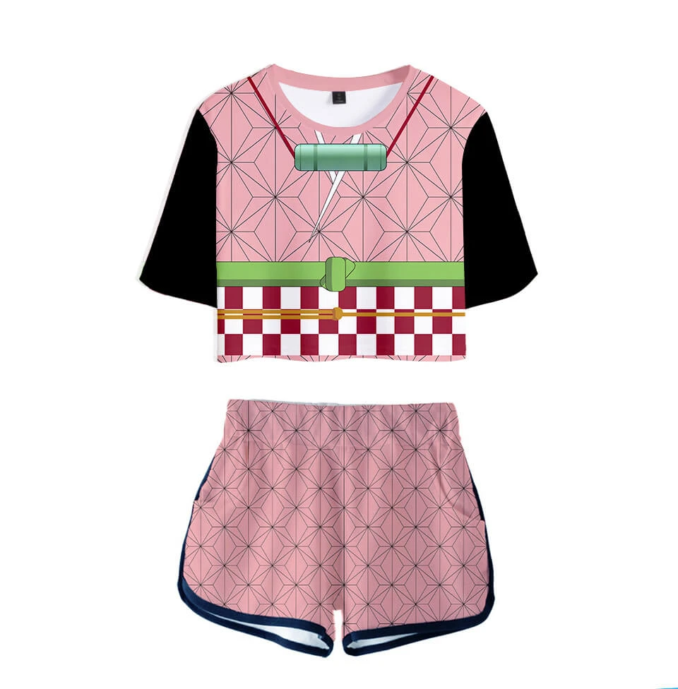 Tanjiro Nezuko Running Suit Zenitsu Giyu Top And Shorts Halloween Activewear 4 Tanjiro Nezuko Running Suit Zenitsu Giyu Top And Shorts Halloween Activewear - Image 4