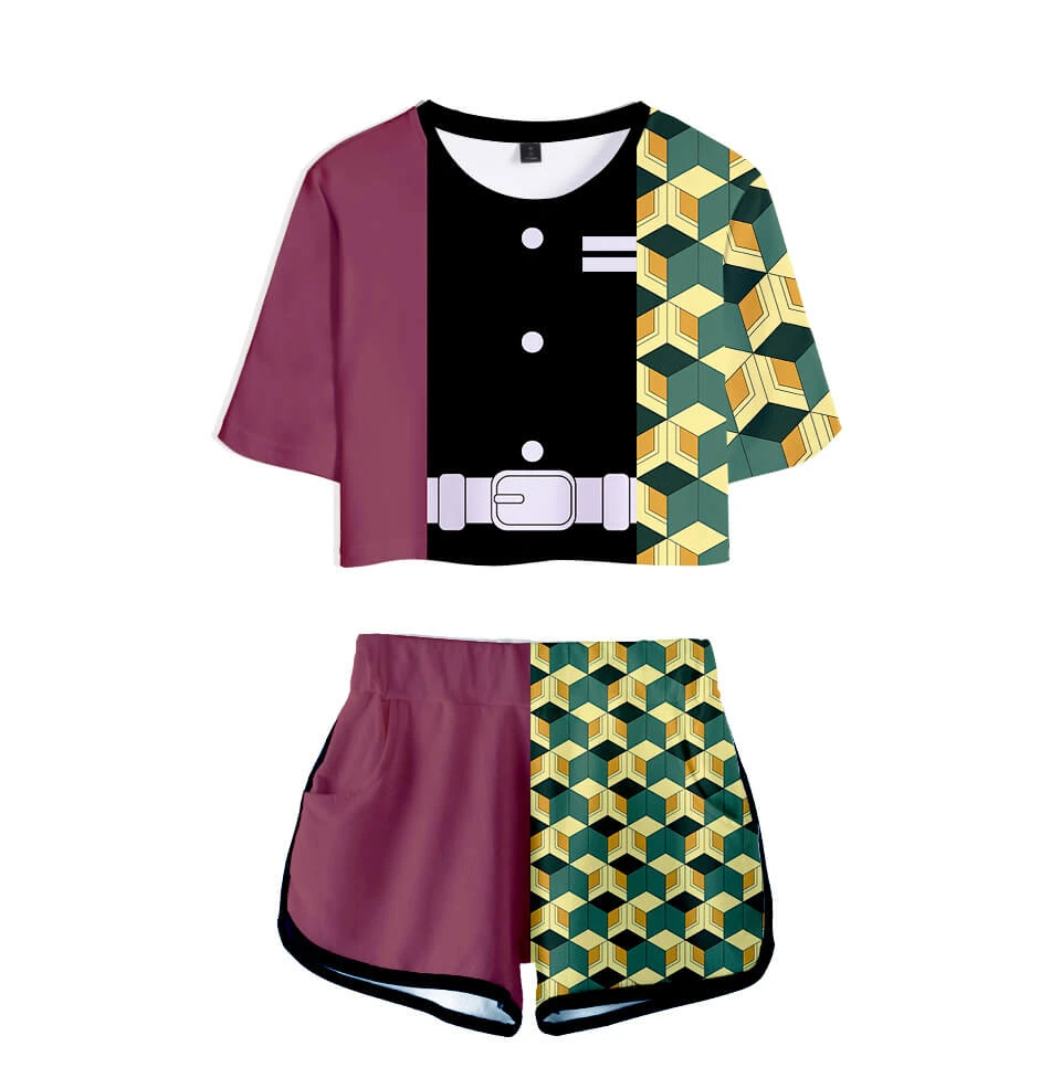 Tanjiro Nezuko Running Suit Zenitsu Giyu Top And Shorts Halloween Activewear 3 Tanjiro Nezuko Running Suit Zenitsu Giyu Top And Shorts Halloween Activewear - Image 3