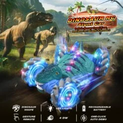 4WD RC Twist Car Dino 360° Stunt Car Dual Control Electric Climbing Car -Children Toys Sale Dino blue 02