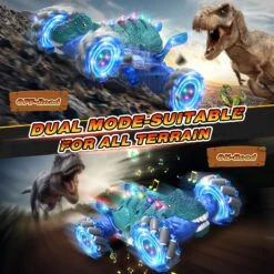 4WD RC Twist Car Dino 360° Stunt Car Dual Control Electric Climbing Car -Children Toys Sale Dino blue 04