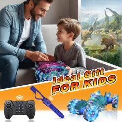 4WD RC Twist Car Dino 360° Stunt Car Dual Control Electric Climbing Car -Children Toys Sale Dino blue 07