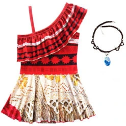 Kids Moana Swimsuits Princess Cosplay Costume Girls Polynesian Dress With Necklace For Halloween Party -Children Toys Sale Disney Moana Princess Cosplay dress 1