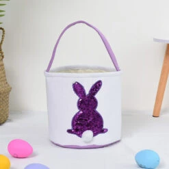 Easter Bunny Basket Canvas Sequin Tote Bags Kids Easter Egg Hunt Rabbit Basket With Tail 8 Easter Bunny Basket Canvas Sequin Tote Bags Kids Easter Egg Hunt Rabbit Basket With Tail -Children Toys Sale Easter Bunny Basket with tails 2