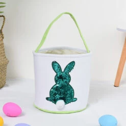 Easter Bunny Basket Canvas Sequin Tote Bags Kids Easter Egg Hunt Rabbit Basket With Tail 10 Easter Bunny Basket Canvas Sequin Tote Bags Kids Easter Egg Hunt Rabbit Basket With Tail -Children Toys Sale Easter Bunny Basket with tails 4