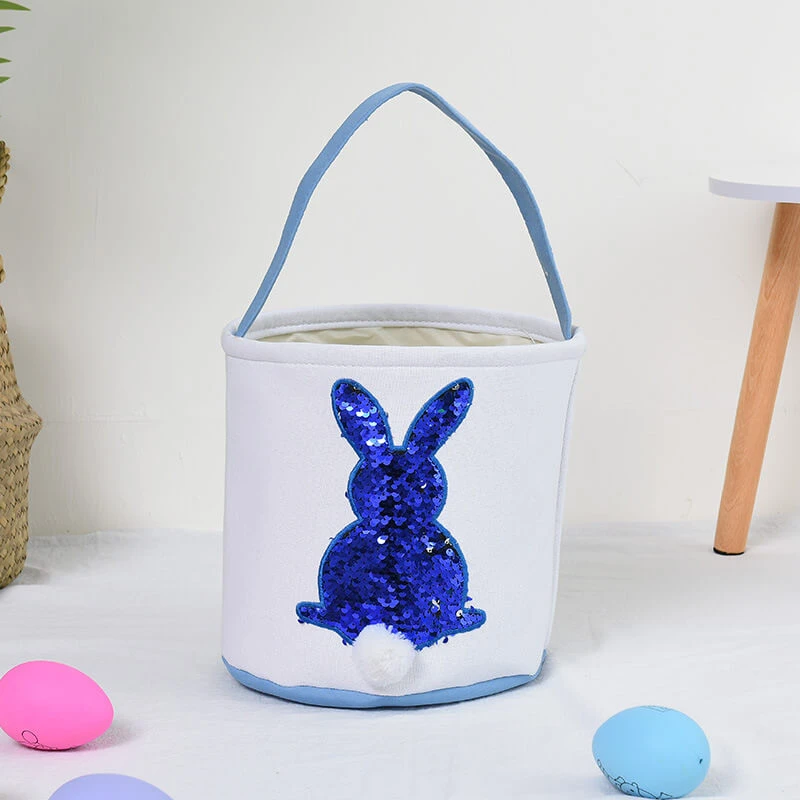 Easter Bunny Basket Canvas Sequin Tote Bags Kids Easter Egg Hunt Rabbit Basket With Tail 6 Easter Bunny Basket Canvas Sequin Tote Bags Kids Easter Egg Hunt Rabbit Basket With Tail - Image 6