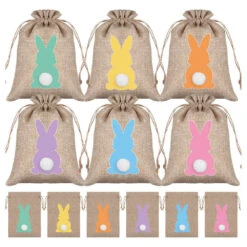 Easter Burlap Bags Bunny Treat Bags Drawstring Linen Goody Bags For Easter Party Favor -Children Toys Sale Easter Burlap Bags 5