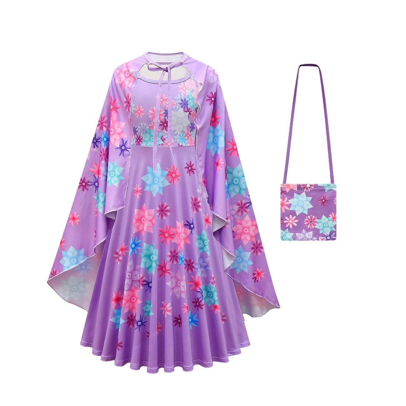 Flower Princess Isabela Long Sleeve Dress Girls Isabela Mardrigal Magic Cosplay Dress With Bag And Cloak 4 Flower Princess Isabela Long Sleeve Dress Girls Isabela Mardrigal Magic Cosplay Dress With Bag And Cloak - Image 4