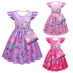 Girls Isabela Party Dresses Flower Princess Ruffles Sleeves Dress Isabela Madrigal Daily Cosplay Costume -Children Toys Sale Encanto Isabela Dress with bag 9