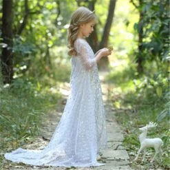 Snow Queen Princess Costume Girls Sequins Dress With Shining Long Cape Cosplay Clothes -Children Toys Sale FrozenElsaPrincessDress 5