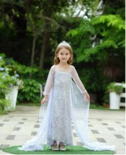 Snow Queen Princess Costume Girls Sequins Dress With Shining Long Cape Cosplay Clothes -Children Toys Sale FrozenElsaPrincessDress 6