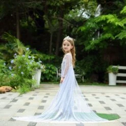 Snow Queen Princess Costume Girls Sequins Dress With Shining Long Cape Cosplay Clothes -Children Toys Sale FrozenElsaPrincessDress 7