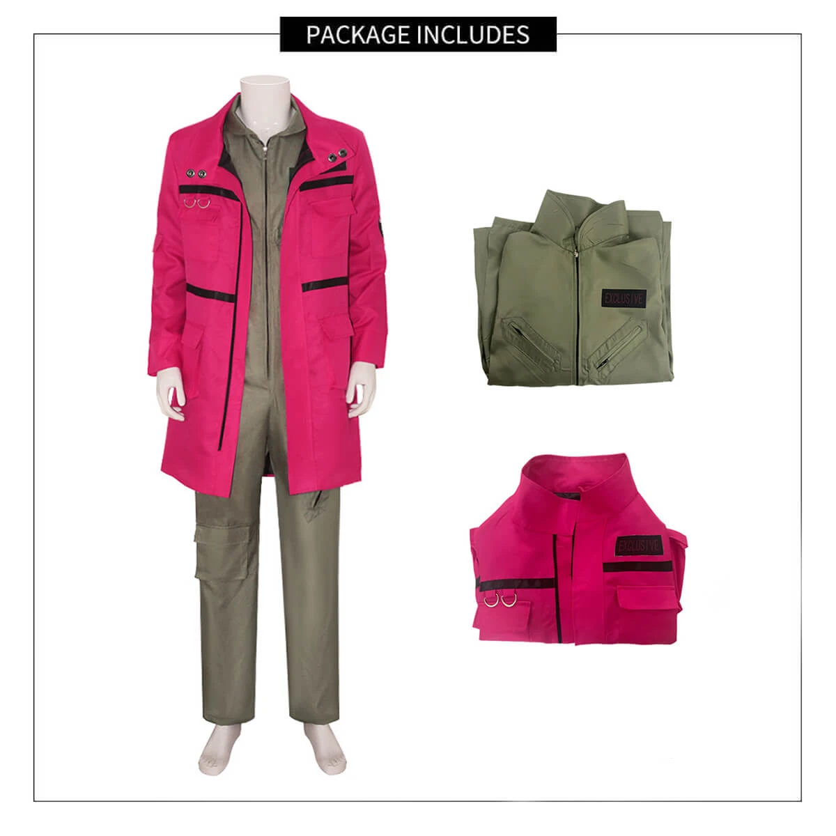 Adult Ghost Hunter Uniform Hot Pink Outer Coat And Khaki Jumpsuit Set Halloween Costume 7 Adult Ghost Hunter Uniform Hot Pink Outer Coat And Khaki Jumpsuit Set Halloween Costume - Image 7
