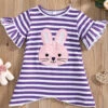 Toddler Easter Bunny Striped Dress Bell Mouth Knee-Length Easter Outfit