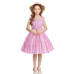 Girls Pink Plaid Dress With Hat Bag And Jewelry Kids Cosplay Outfit For Halloween Party 11 Girls Pink Plaid Dress With Hat Bag And Jewelry Kids Cosplay Outfit For Halloween Party -Children Toys Sale Girls barbie dress for party 1