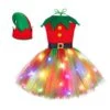 Christmas Elf Costume For Girls Toddler LED Light Up Tutu Dress And Elf Hat 2pcs Suit For Holiday Party