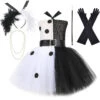 Girls Dalmatian Costume Sleeveless Dog Costume Color Blocking Tutu Dress And Accessory