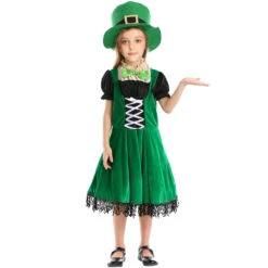 Girls Saint Patricks Day Outift Leprechaun Dress Hat And Bowtie Full Set For St Paddy Day -Children Toys Sale Girls saint patrick day outfit 7