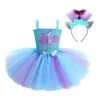 Kids Mermaid Tutu Dress Handmade Princess Ariel Beach Vacation Dress With 3D Flower And Hair Hoop