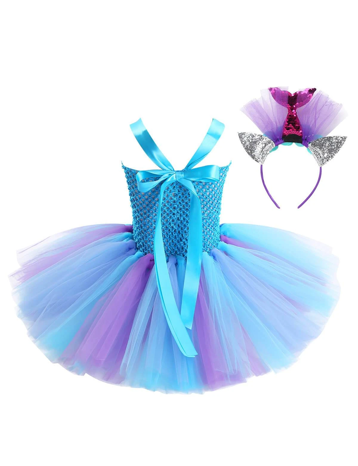 Kids Mermaid Tutu Dress Handmade Princess Ariel Beach Vacation Dress With 3D Flower And Hair Hoop 5 Kids Mermaid Tutu Dress Handmade Princess Ariel Beach Vacation Dress With 3D Flower And Hair Hoop - Image 5
