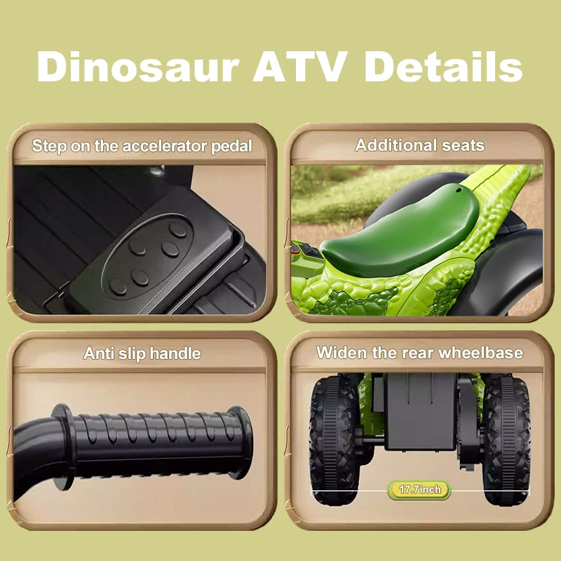 6V Dinosaur Ride-on ATV Kids Electric Car 4-Wheel Off-road Vehicles With LED Lights & Music 13 6V Dinosaur Ride-on ATV Kids Electric Car 4-Wheel Off-road Vehicles With LED Lights & Music - Image 13