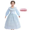 Kids Ariel Dress Ruffled Ball Gown Mermaid Costume Princess Blue Dress With Hair Band For Halloween