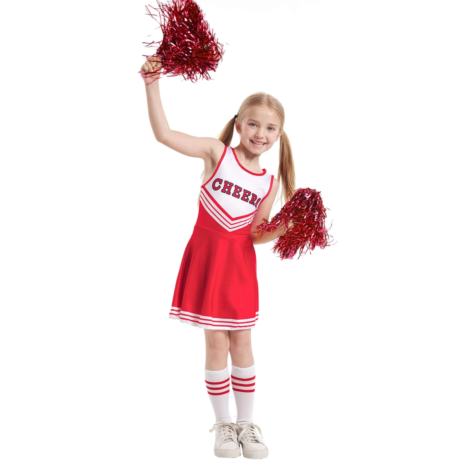 Kids Cheerleader Uniforms Girls 5t-10 Fancy Cheer Costume Cute Dress With Pom Poms And Socks 6 Kids Cheerleader Uniforms Girls 5t-10 Fancy Cheer Costume Cute Dress With Pom Poms And Socks - Image 6