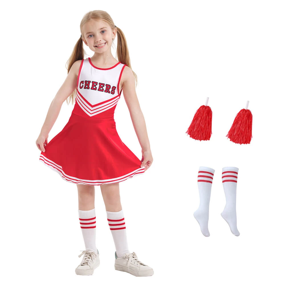 Kids Cheerleader Uniforms Girls 5t-10 Fancy Cheer Costume Cute Dress With Pom Poms And Socks 7 Kids Cheerleader Uniforms Girls 5t-10 Fancy Cheer Costume Cute Dress With Pom Poms And Socks - Image 7