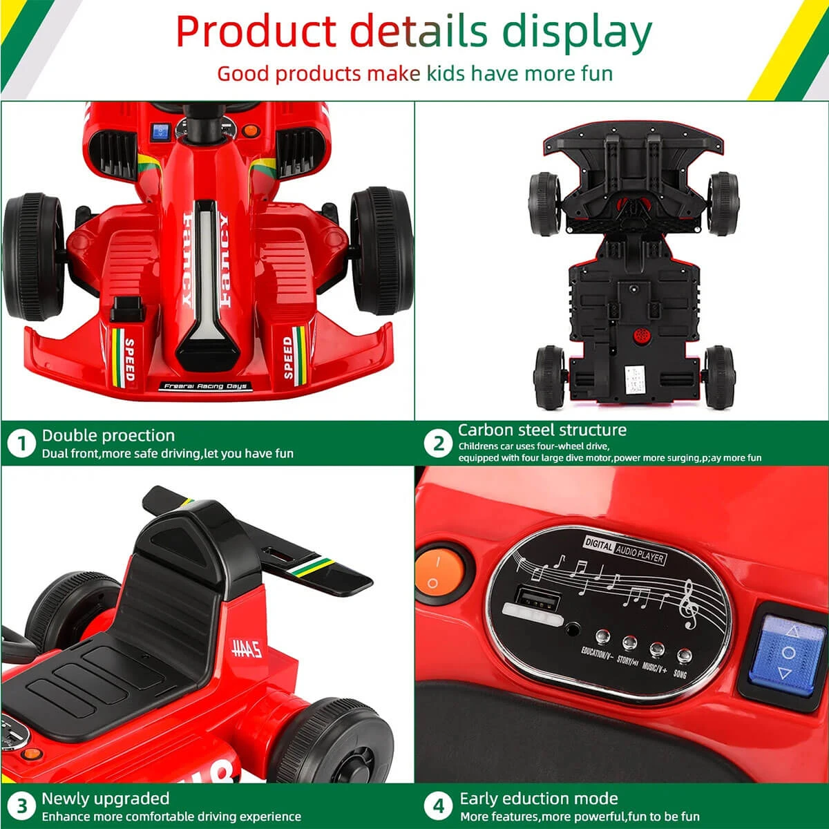 Kids Electric Go Kart With Remote 12V Battery Powered Drift Car Ride On Cars With Music & Light For Boys Girls 6 Kids Electric Go Kart With Remote 12V Battery Powered Drift Car Ride On Cars With Music & Light For Boys Girls - Image 6