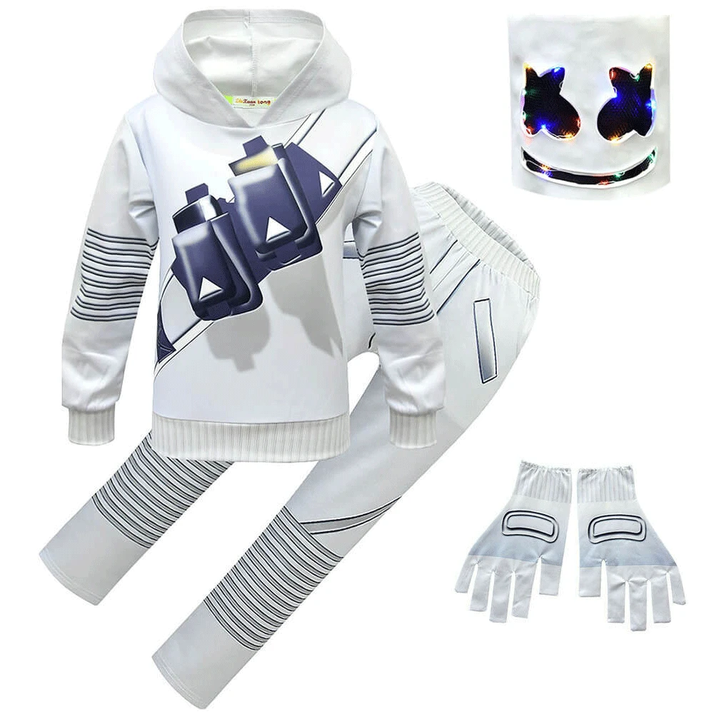 Kids DJ Marsh-mallo Costume With Mask Goves LED Helmet Halloween Marshmallow Cosplay DJ Sets 3 Kids DJ Marsh-mallo Costume With Mask Goves LED Helmet Halloween Marshmallow Cosplay DJ Sets - Image 3