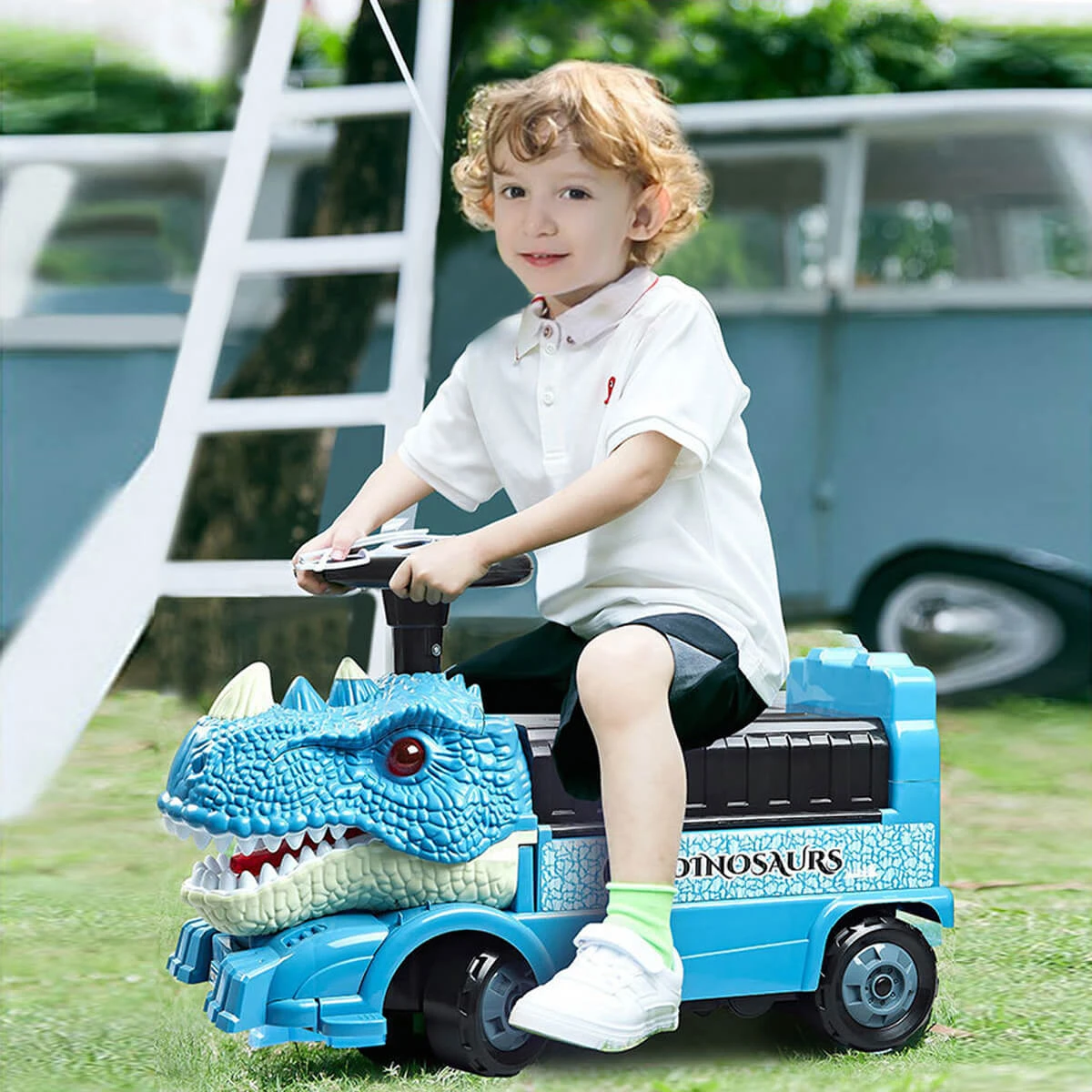 Kids Ride On Dinosaur Car Transformable Parking Lot With Music Story For Girls & Boys 2 Kids Ride On Dinosaur Car Transformable Parking Lot With Music Story For Girls & Boys - Image 2