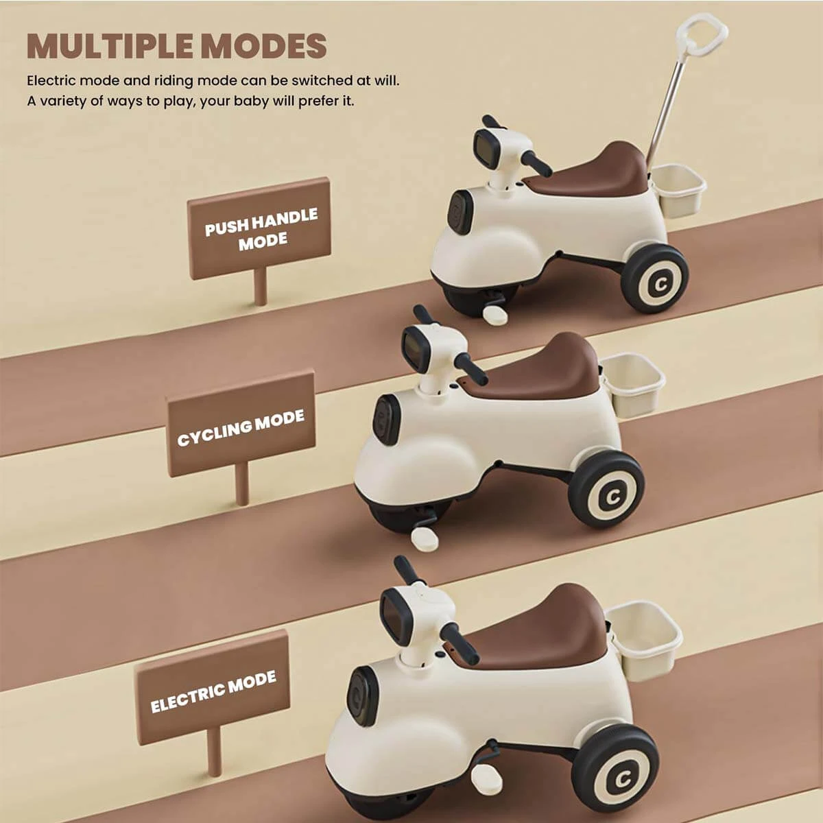 6V Kids Ride On Motorcycle 3-in-1 Electric Motorcycle With Push Handle Battery Powered Ride On Car 3 6V Kids Ride On Motorcycle 3-in-1 Electric Motorcycle With Push Handle Battery Powered Ride On Car - Image 3