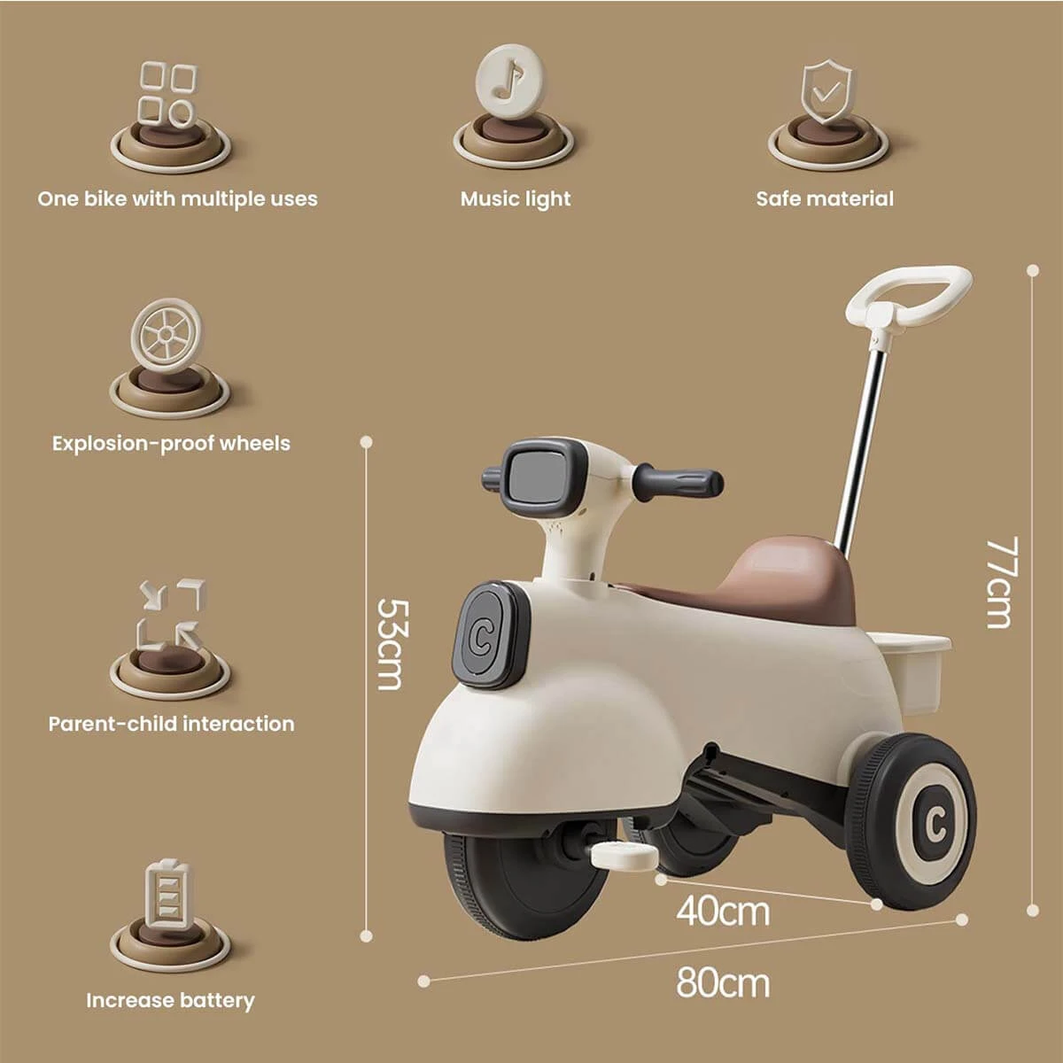 6V Kids Ride On Motorcycle 3-in-1 Electric Motorcycle With Push Handle Battery Powered Ride On Car 9 6V Kids Ride On Motorcycle 3-in-1 Electric Motorcycle With Push Handle Battery Powered Ride On Car - Image 9